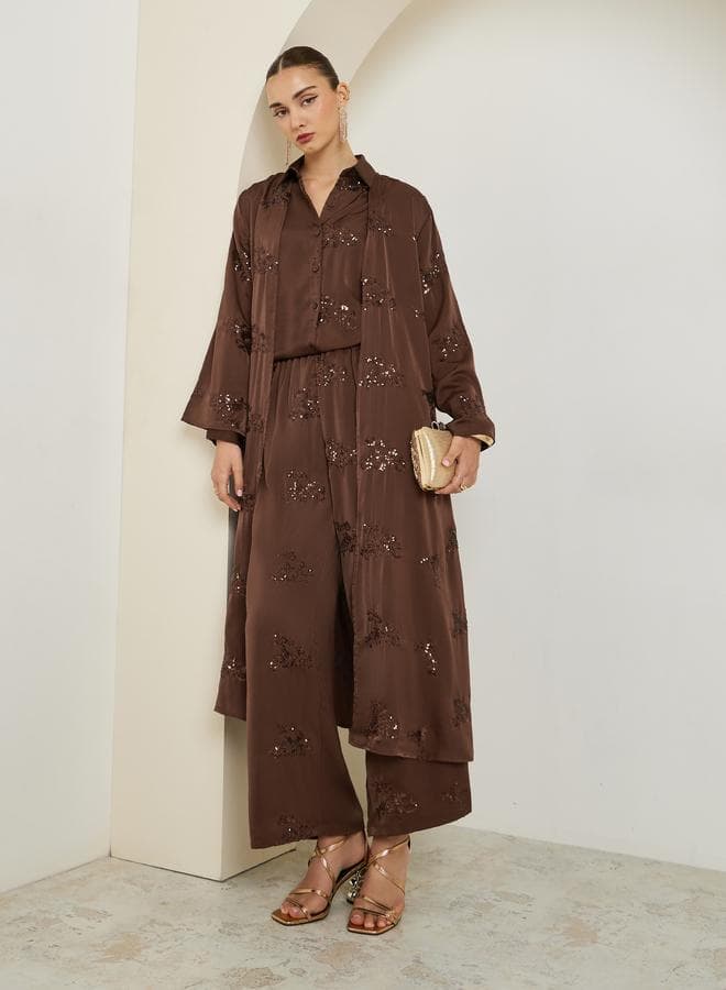 Brown Sequin Satin Kimono