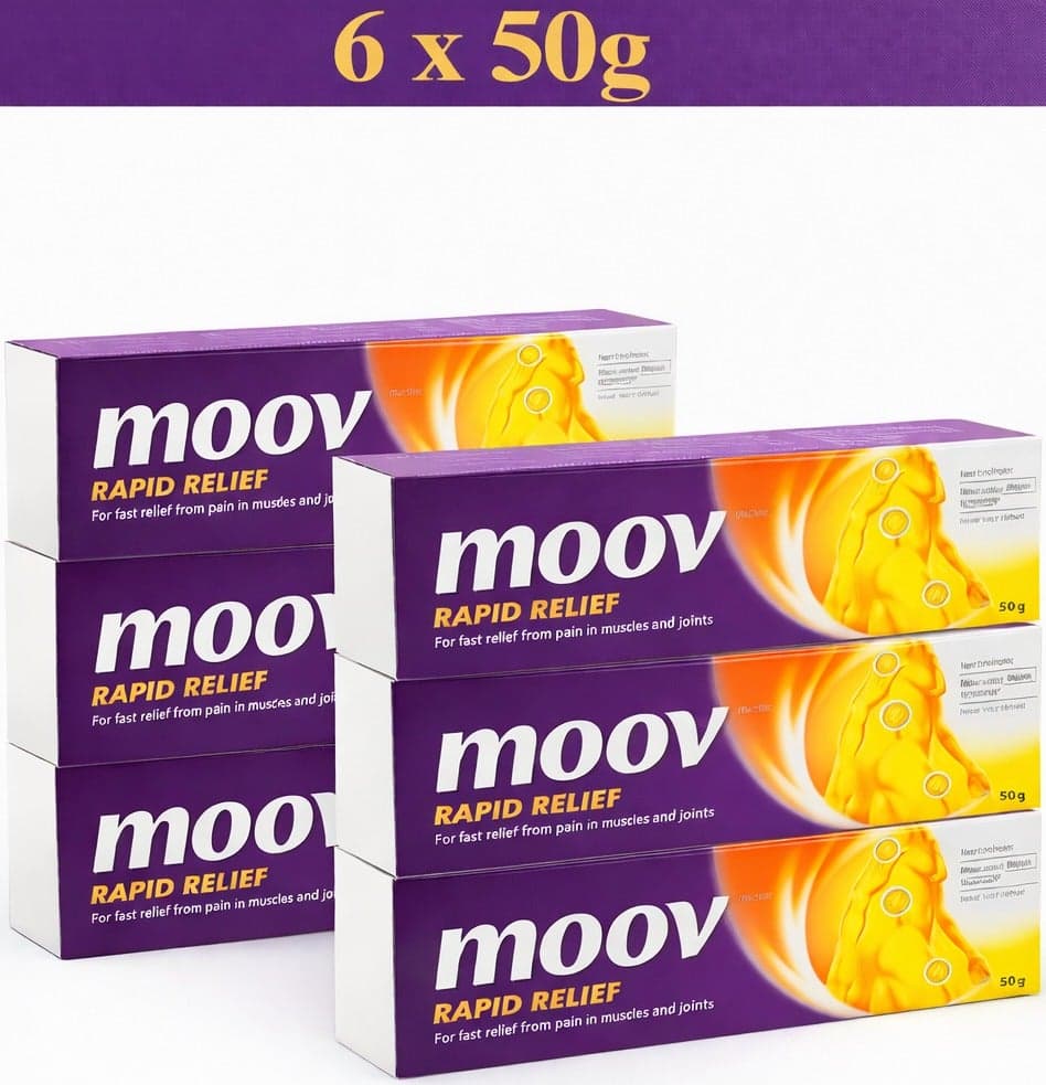 MOOV Rapid Relief Pain Relief Cream 50g – Pack of 6 | 100% Ayurvedic Formula for Back Pain, Muscle Pain, Joint Pain, Sprains & Inflammation