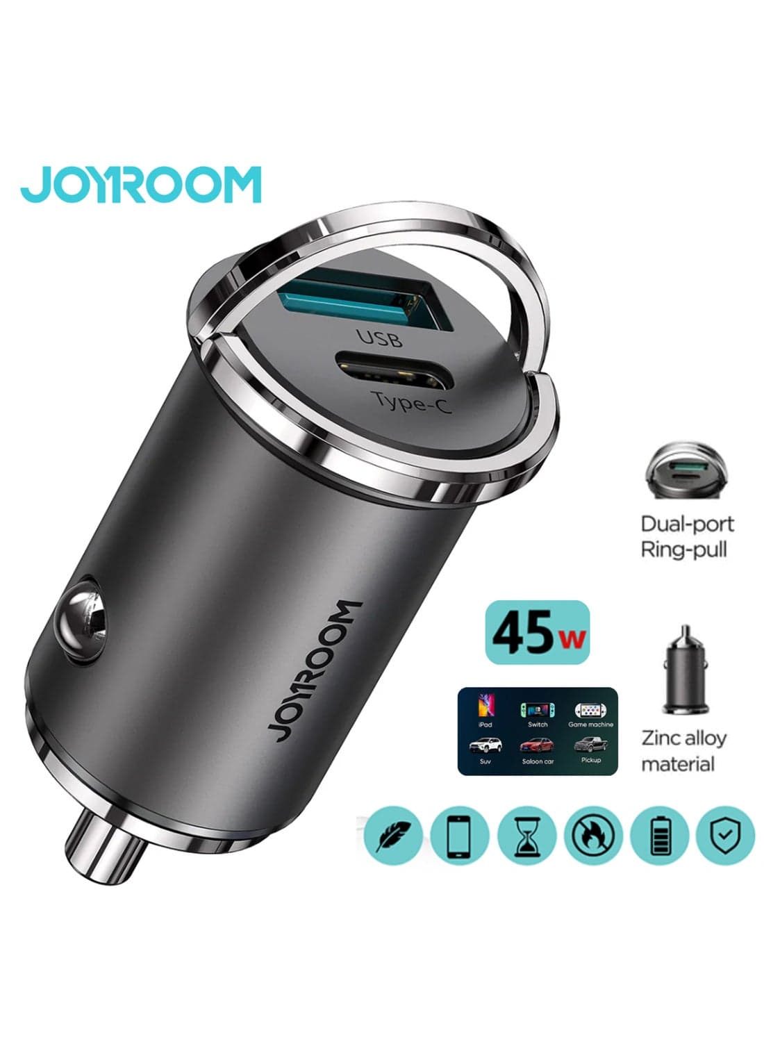 45W Type-C Fast PD Dual USB Car Charger Tarnish