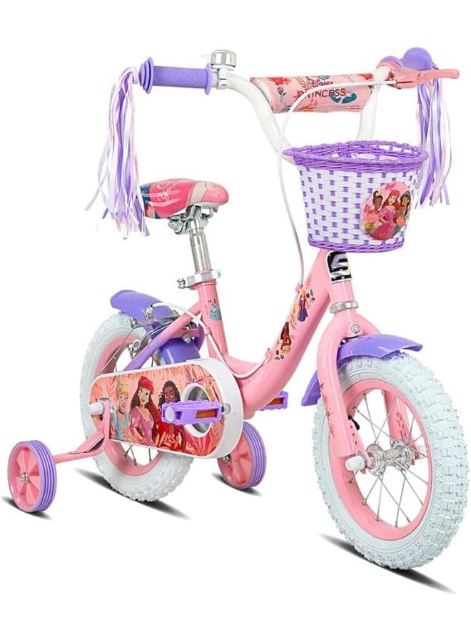 Spartan | 12" Disney Princess Magical Bicycle for Girls Removable Training Wheels, Front Basket, Adjustable Seat, Rear Mudguard, Steel Frame, Official Disney Graphics, For (SP-3235) | Ages 3 to 5