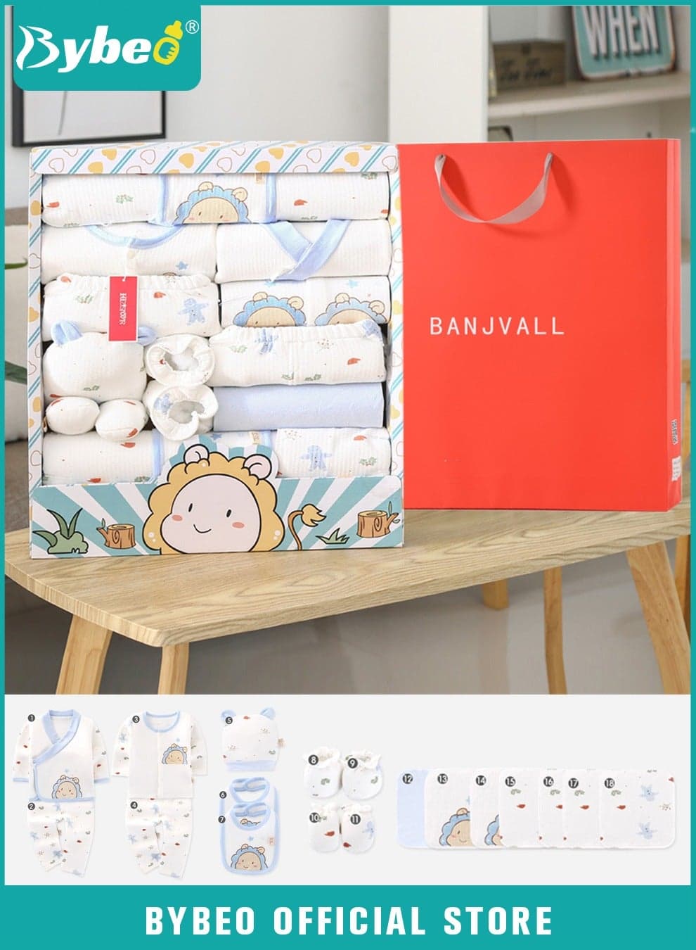 18PCS Newborn Baby Gift Set, Newborn Layette Gift Set for Boys and Girls, Babies Essential Clothes Accessories with Baby Blanket, 100% Premium Cotton, for Spring Summer Autumn Winter Four Seasons