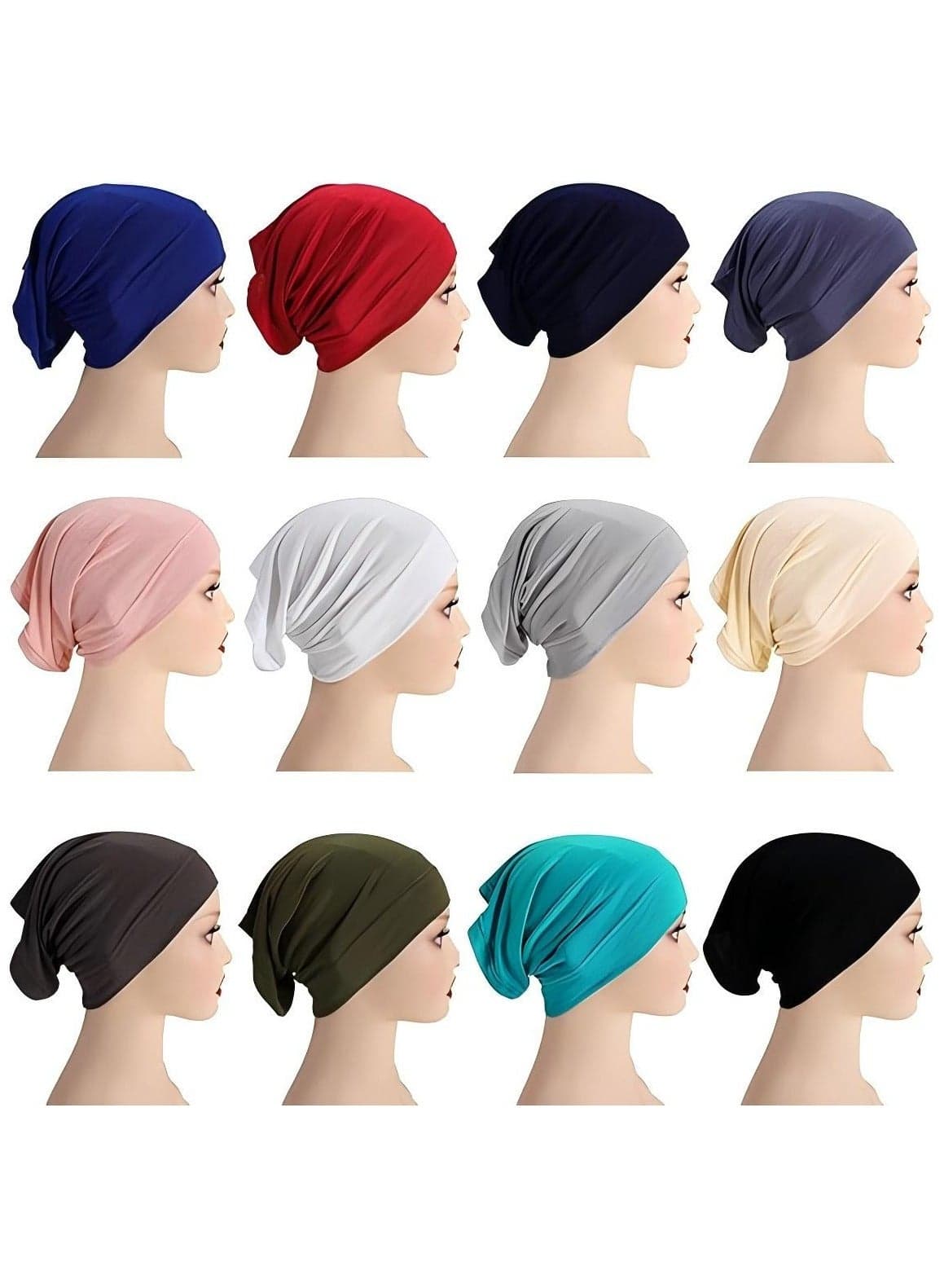 Hijab Undercap Scarf, 12Pcs Under Scarf Hijab Cap Under Caps for Women Men Turban Head Wraps Scarf Solid Color Hijab Tube Unisex Stretch Dreadlocks Tube Neck Cover