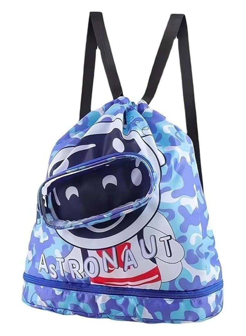 Swimming Backpack for Kids Dry and Wet Separation Waterproof Storage Bag Portable Drawstring Backpack for Gym Sports Beach Pool Gear Bag (Astronaut)