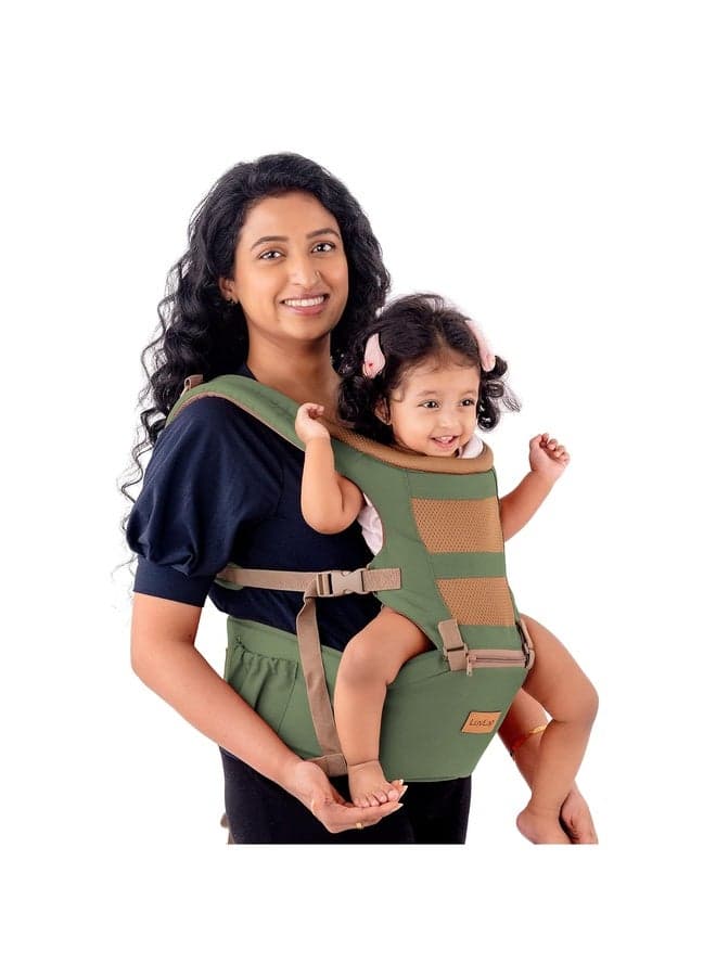 Royal Hip Seat Baby Carrier with 4 Carry Positions, Baby Carrier with Hip seat for 6 to 24 Months Baby, Adjustable New-Born to Toddler Carrier, Max Weight Up to 15 Kgs (Green)