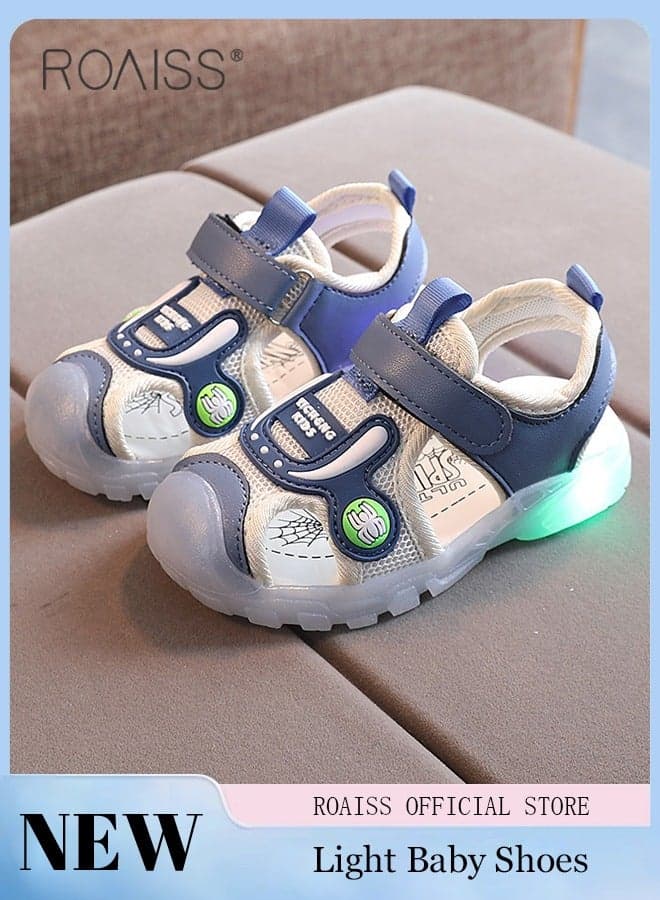 Children's Sandals Summer Casual Closed-Toe Soft Outdoor Beach Sandal Breathable Sports Water Shoe for Little Child Sandals Soft Soles with Lights for Toddlers to Learn Walking Shoes Kick-Proof Blue