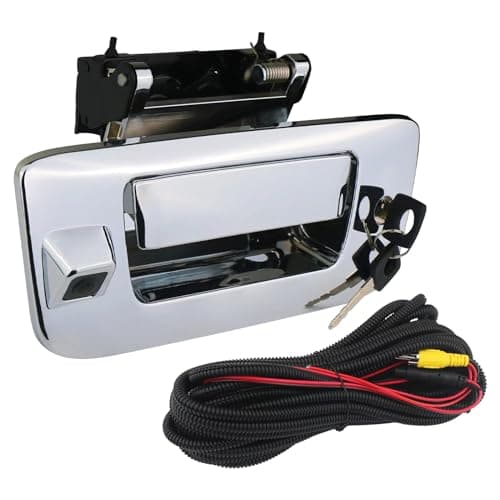 Backup Camera with Tailgate Handle & Bezel Trim & Lock Cylinder Chrome Compatible with 2007-2014 Chevrolet Chevy Silverado, GMC Sierra Truck 1500 2500 3500 Tailgate Parts