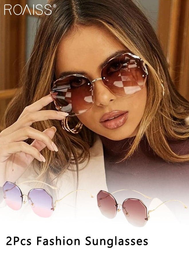 2 Pcs Polygon Sunglasses for Women, UV400 Protection Sun Glasses, Fashion Decorative Eyewear for Outdoor Party Street Photography, 59mm