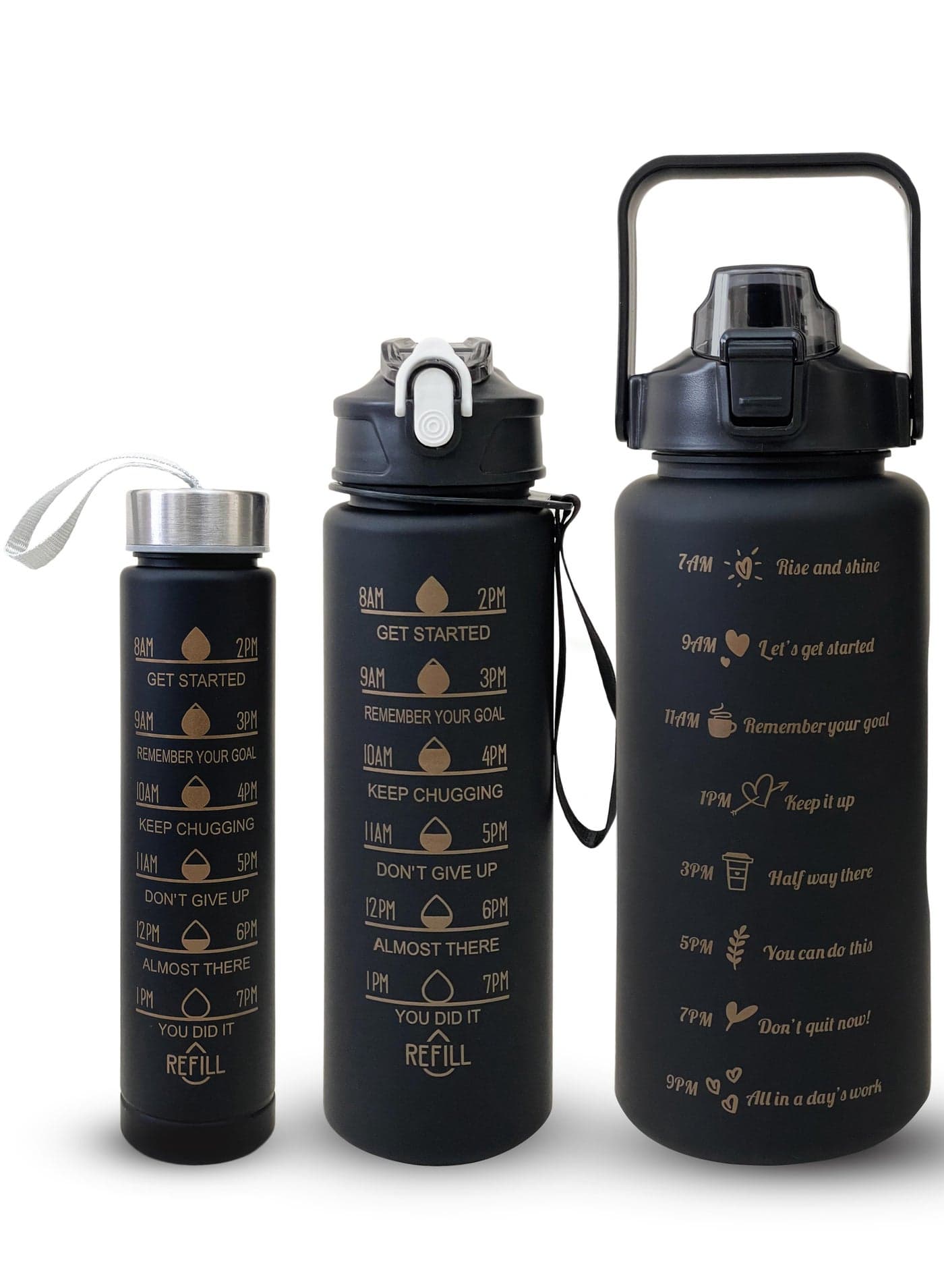 - Large 2 Liters 64Oz Bpa Free Multicolor Water Bottle - Leak Proof With Straw, Motivational Quote And Time Marker, Anti Slip For Sports ,Fitness, Gym (Black Gradient)