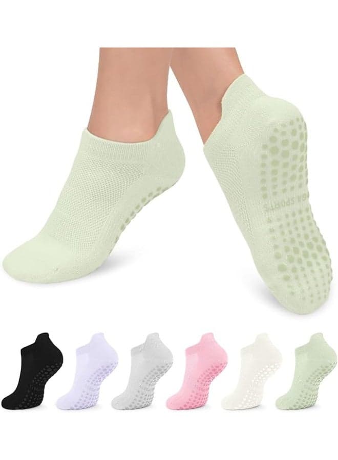 6 Pairs Women's Pilates Socks With Grips - Non-Slip for Yoga, Barre, Dance, Ballet, Barefoot Workouts, and Hospital Use | Grippy