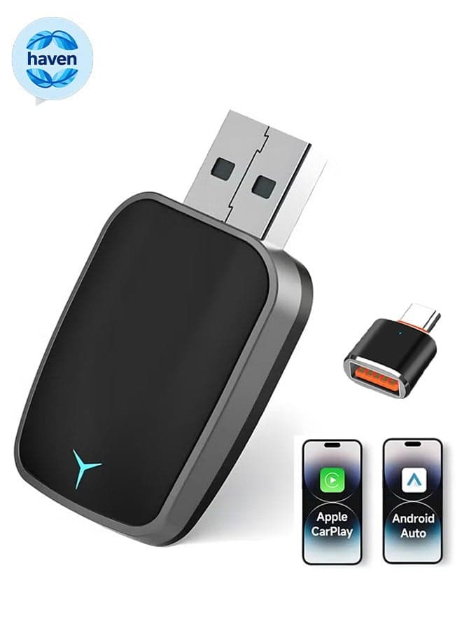 Wireless CarPlay Adapter for Carplay & Android, Convert Wired to Wireless Apple CarPlay Adapter, Mini Size with Extension Cable USB & USB-C/Type-C, Stable Control & No Delay