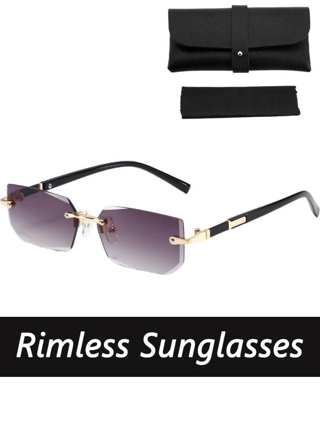 New Rimless Fashion Trend Sunglasses Personalized Sunglasses UV Protection Unisex,comes with a glasses case and a glasses cleaning cloth