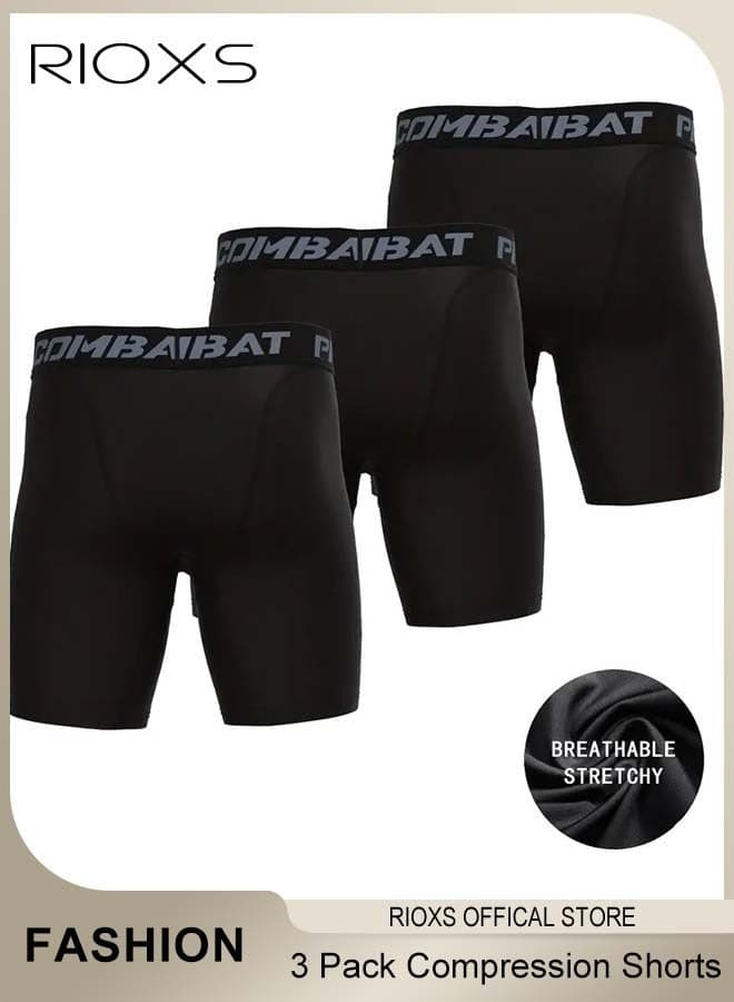 3 Pack Mens Compression Shorts, Quick Dry Athletic Workout Underwear, Base Layer Shorts, Compression Workout Shorts, Highly Elastic Soft Briefs for Cycling, Yoga, Boxing, Gym and Running, Designed for Athletic Comfortable Experience