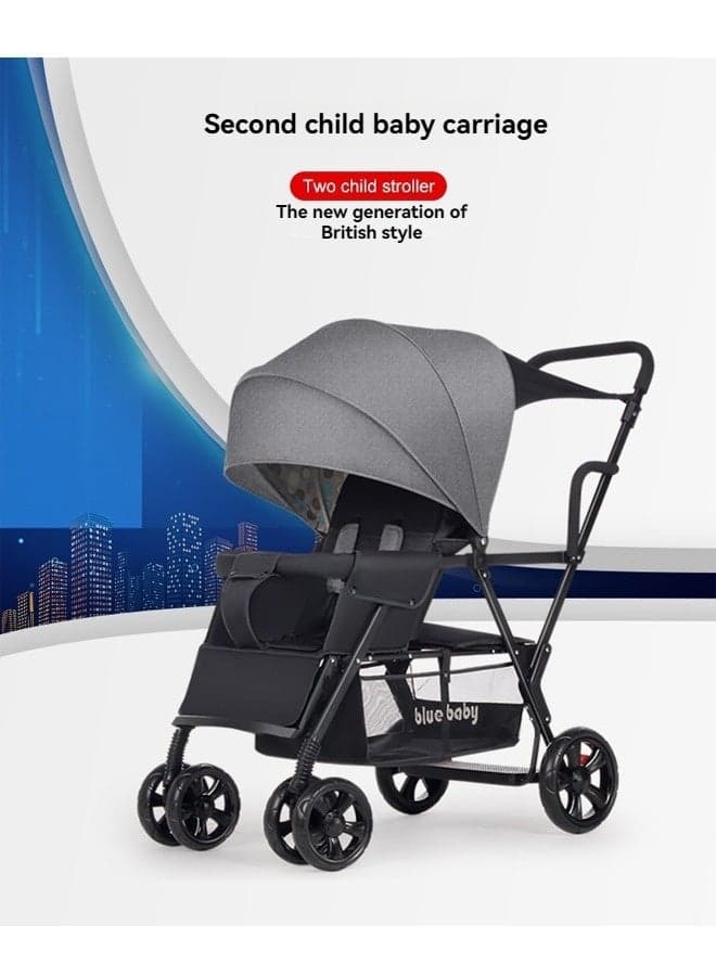 Sit and Stand Double Stroller with Rear Bench and Standing Platform, 3-Way Reclining Seats