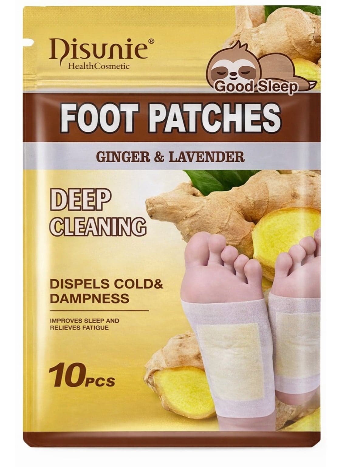 Disunie Foot Patches Deep Cleaning Ginger And Lavender 10pcs – Overnight Herbal Foot Care Patches with Ginger Extract, Lavender Extract, Tourmaline & Mugwort