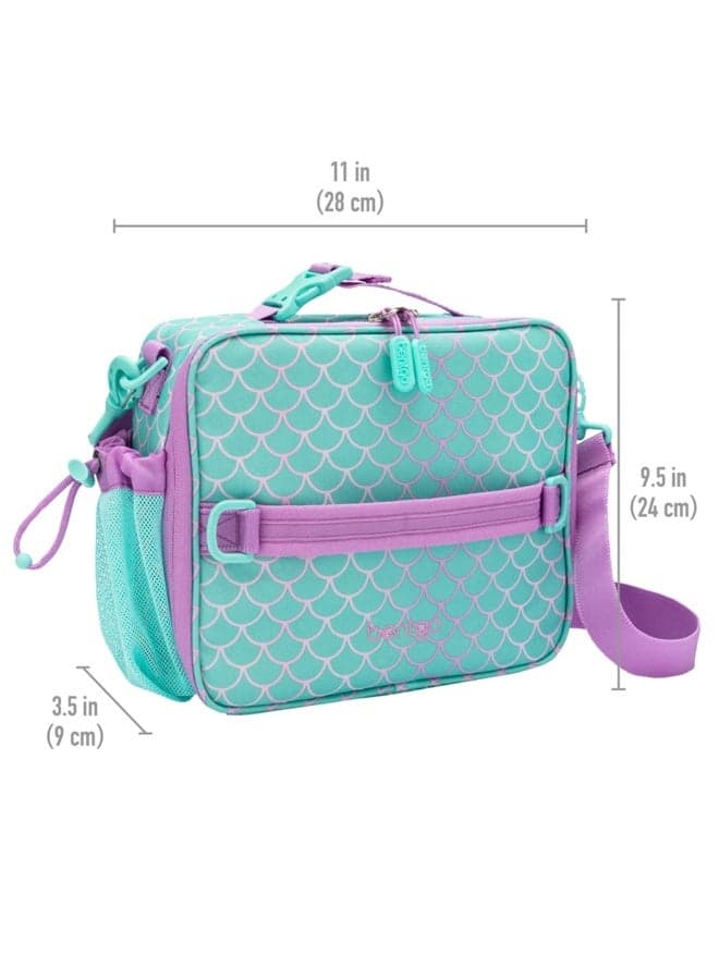 Kids Lunch Bag Durable, Double Insulated, Water - Resistant Fabric, Interior And Exterior Zippered Pockets, Water Bottle Holder Ideal For Children 3+ (Mermaid)