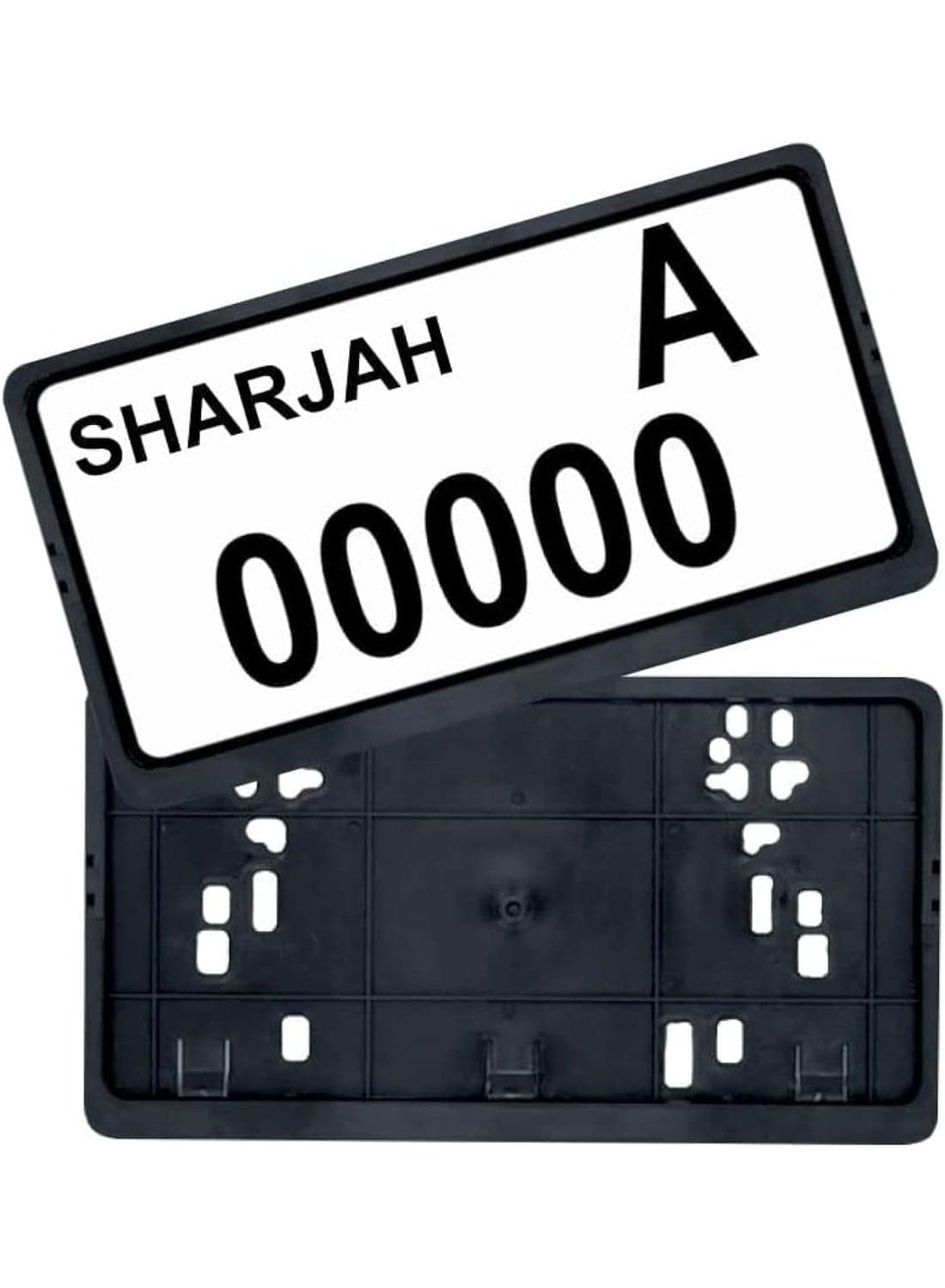 Car Plate Number Holder Small- Black for Sharjah-Ajman-Abu Dhabi-Ras Al Khaimah-Umm Al Quwain (Pack of 2)