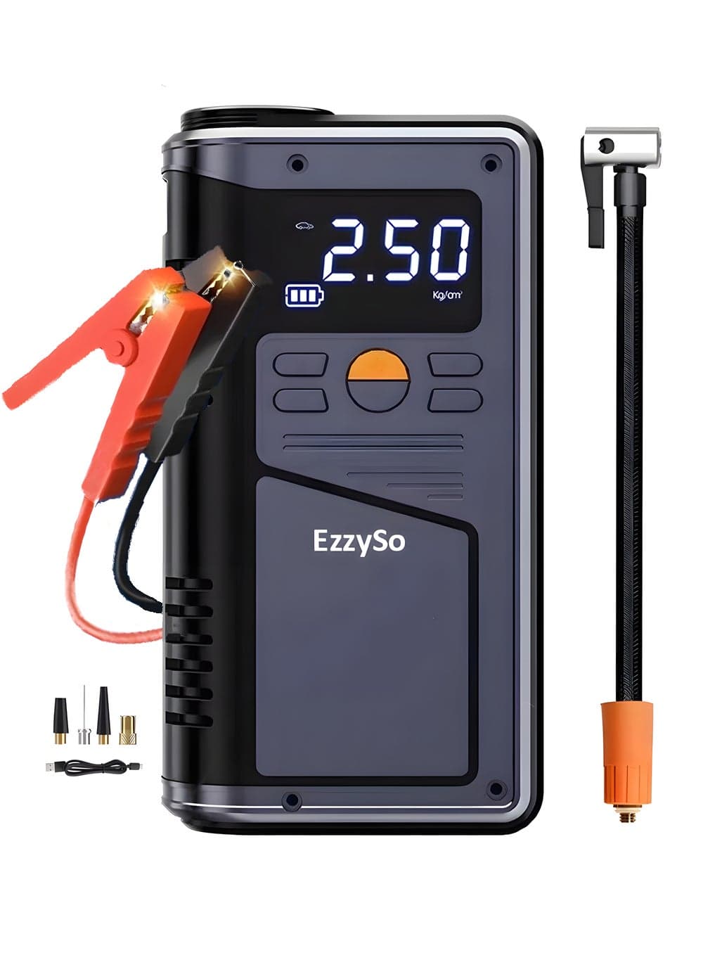 Car Battery Jump Starter with Air Compressor 8000mAh 500A 14.8V 150PSI Smart Jumper with LED Emergency Light & Digital Display