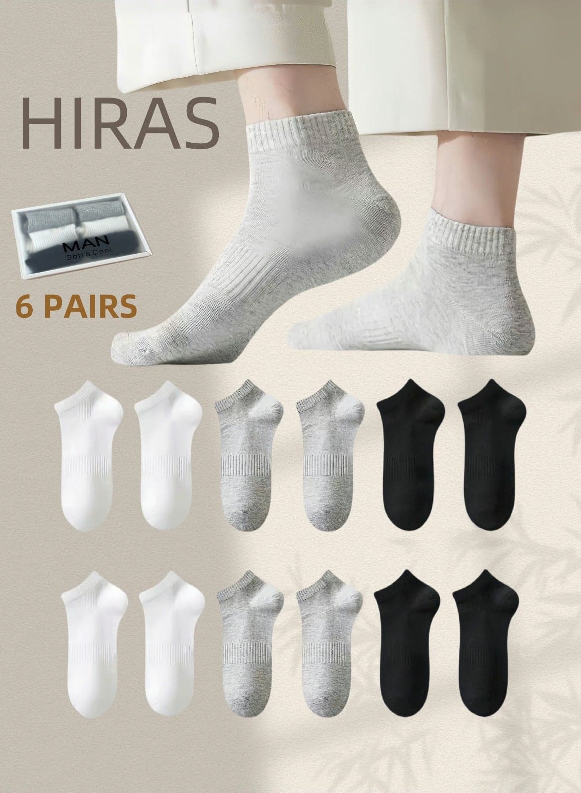6 Pairs Men‘s Low Cut Ankle Socks - 100% Cotton Lightweight & Breathable for Hot Weather, Odor-Resistant Non-Slip, Anti-Bacterial, Perfect for Sports Work Daily Casual Wear (Multicolor)