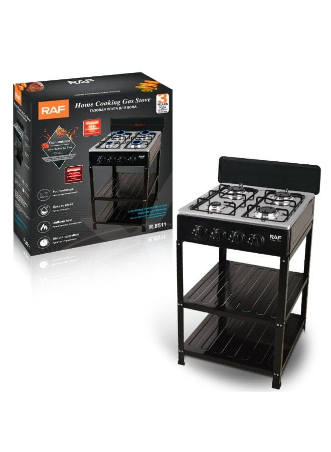 4 Burner Gas Stove, Portable Propane Stove with Support Leg Bracket & Wind Blocking Cover Adapter, Manual Ignition Camping Stove, Suitable for Home, RV, Apartment