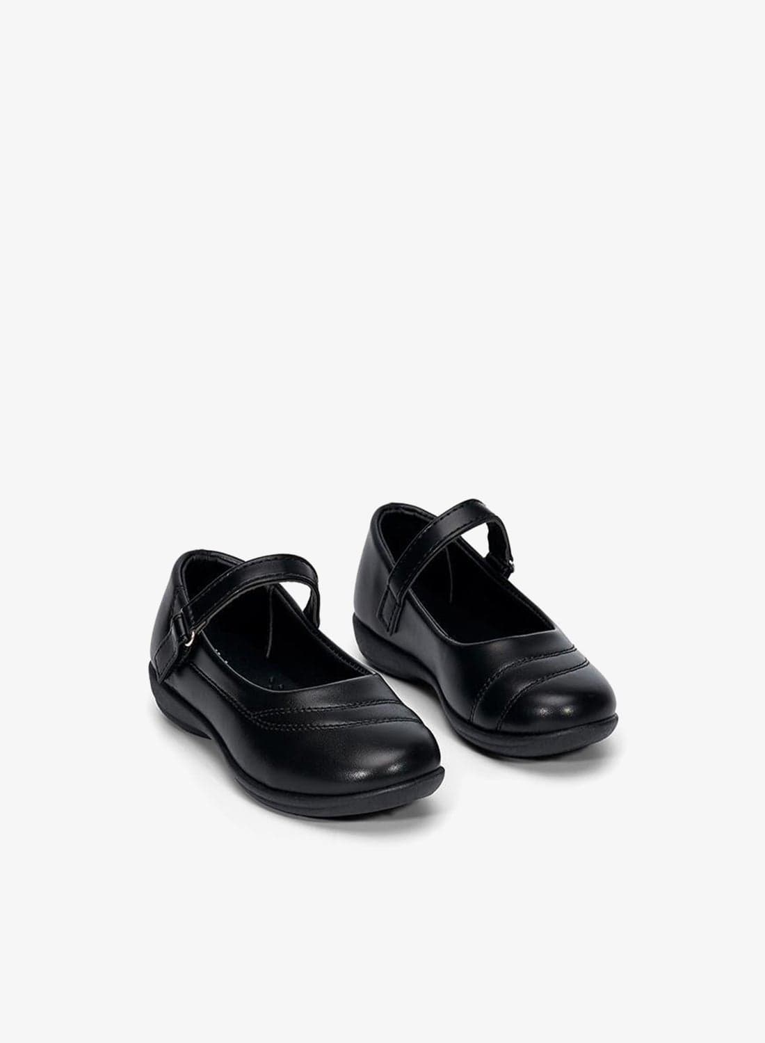 Girls Black Stitch Detail School Shoes