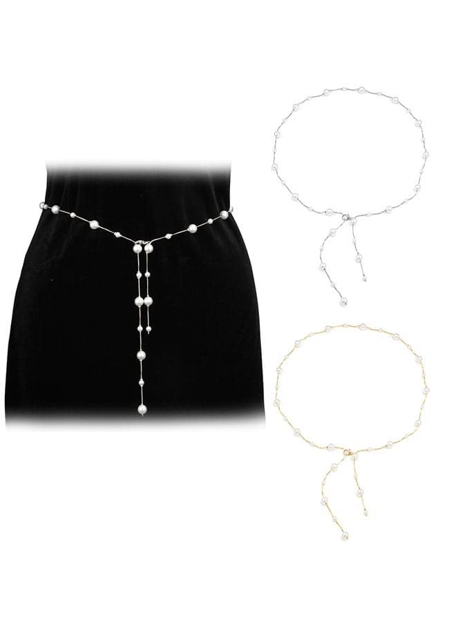 Pearl chain belt, plus size women's fashion waist chain, metal belt, stylish belt for women's dresses, summer beach jewelry (gold/silver)