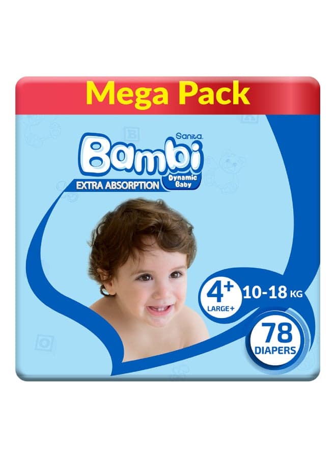 Size 4+, Large+, 10-18 Kg, Mega Pack, 78 Diapers