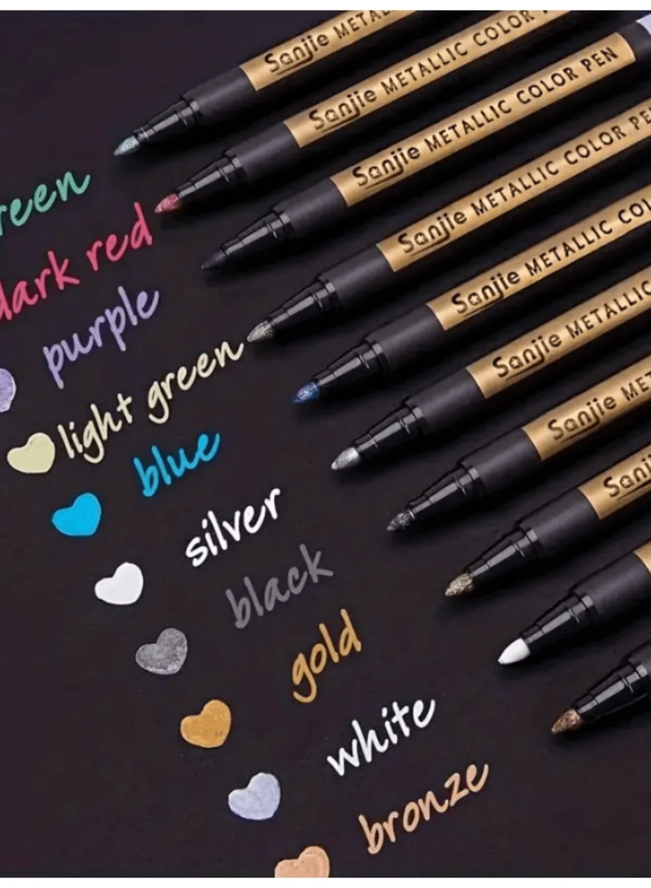 10pcs Metallic Color Marker Pen Set – Mixed Colors, Medium Tip, Water-Based & Non-Toxic | Perfect for Rock Painting, Card Making, Scrapbooking, DIY Albums, Glass, Ceramics, Wood, Metal & Plastic Surfaces | Ideal for School, Crafts, and Gifts