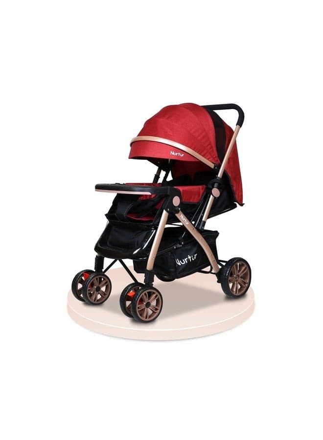 Wilder Reversible Baby/Kids Travel Stroller 5 Point Safety Harness, Adjustable Backrest and Canopy, Reversible Handle, Red