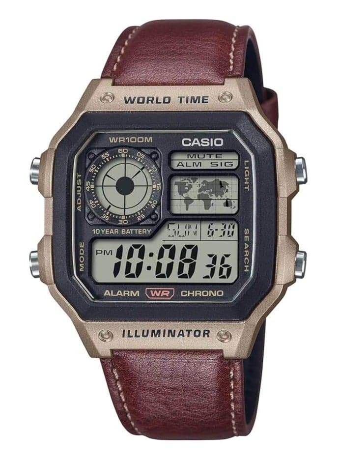 Digital Leather Strap Men's Watch AE-1200WHL-5AV