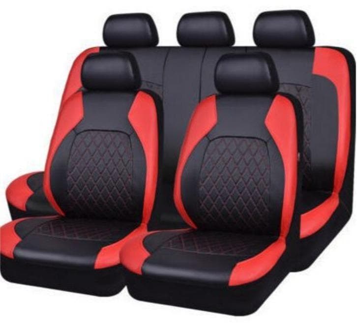 9 Pieces Universal Car Seat Covers Set, Black & Red PU Leather Auto Seat Protectors Full Set for Most Vehicle