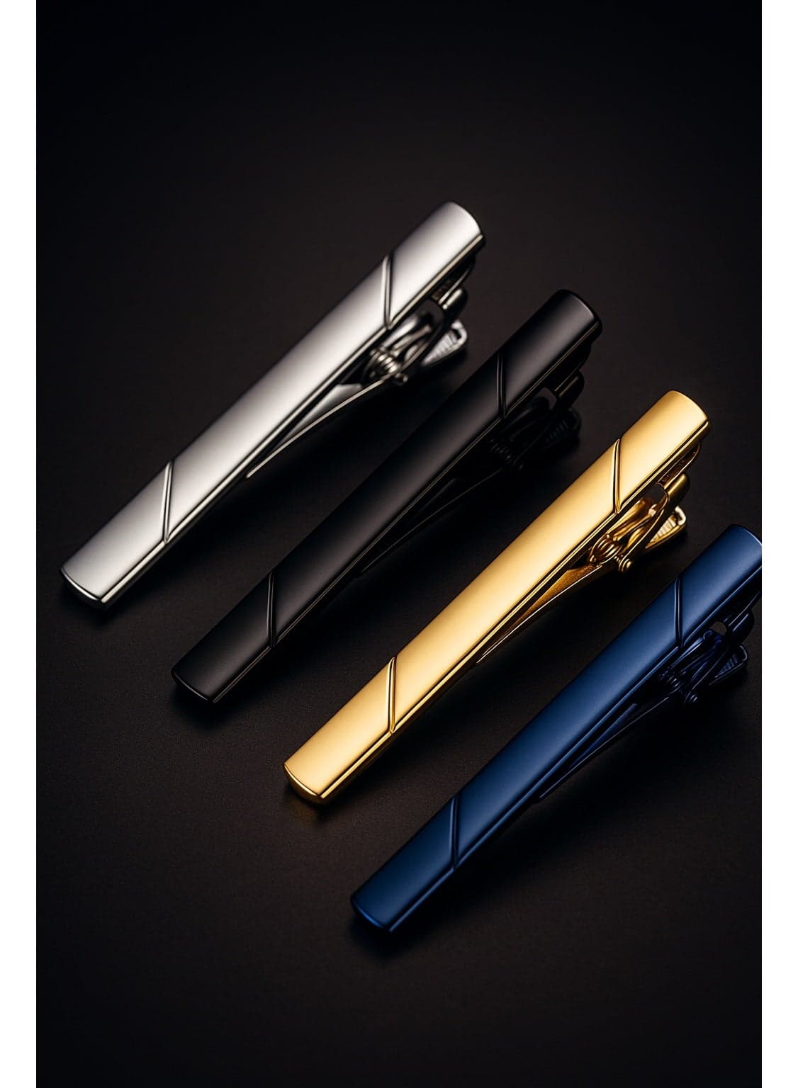 4 Piece Tie Clip Set for Men Formal Slim Metal Bar Holder with Gift Box
