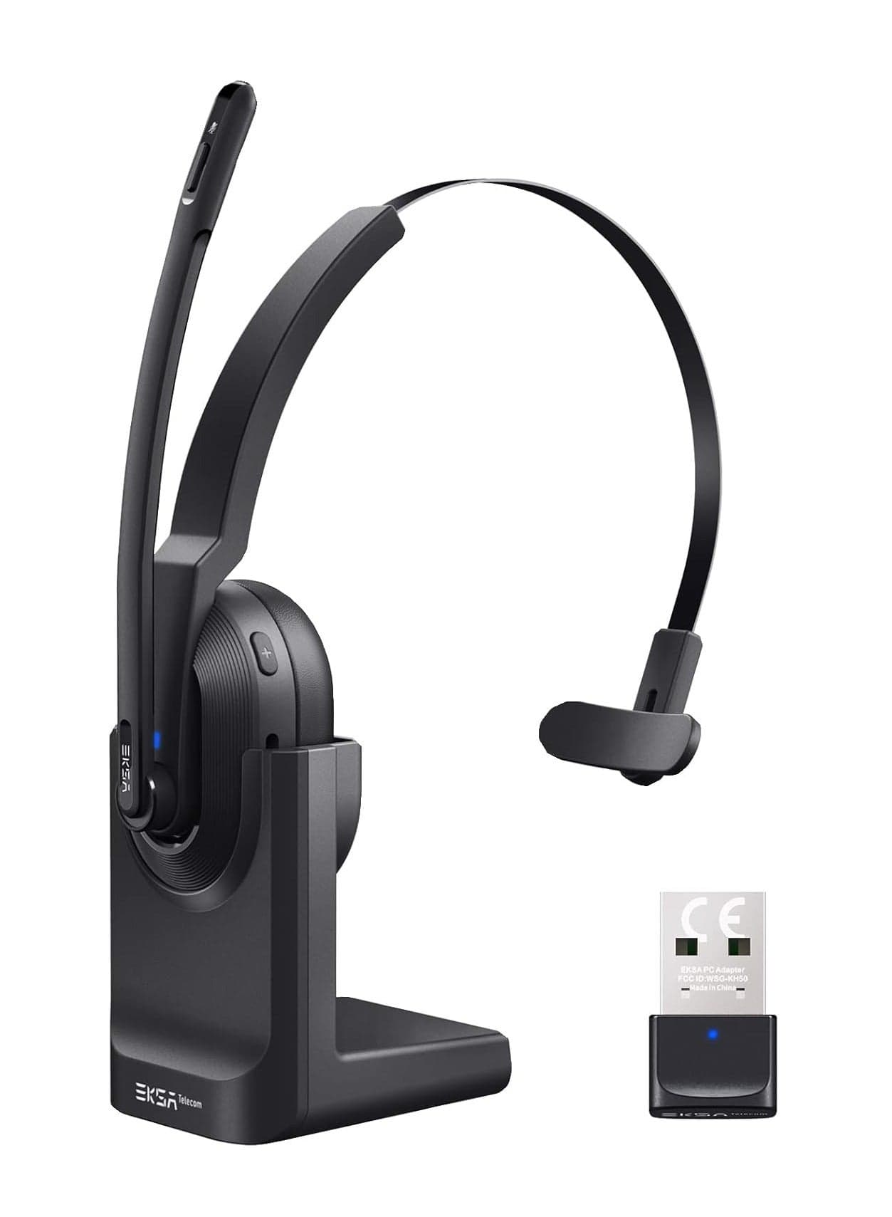 EKSA Wireless Headset with AI Noise Cancelling, 45 Hours Playtime, Trucker Headset with USB Dongle & Charging Base for Work PC Home Office Trucker Call Center