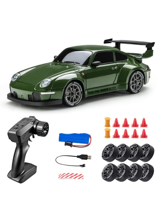 RC Drift Car, 1:24 Scale Remote Control Vehicle with LED Lights, 2.4GHz 20KM/H 4WD High Speed RC Cars, Drifting Tires&Two Batteries, Racing Sports Toy Idea Gift for Adults Boys Girls and Kids