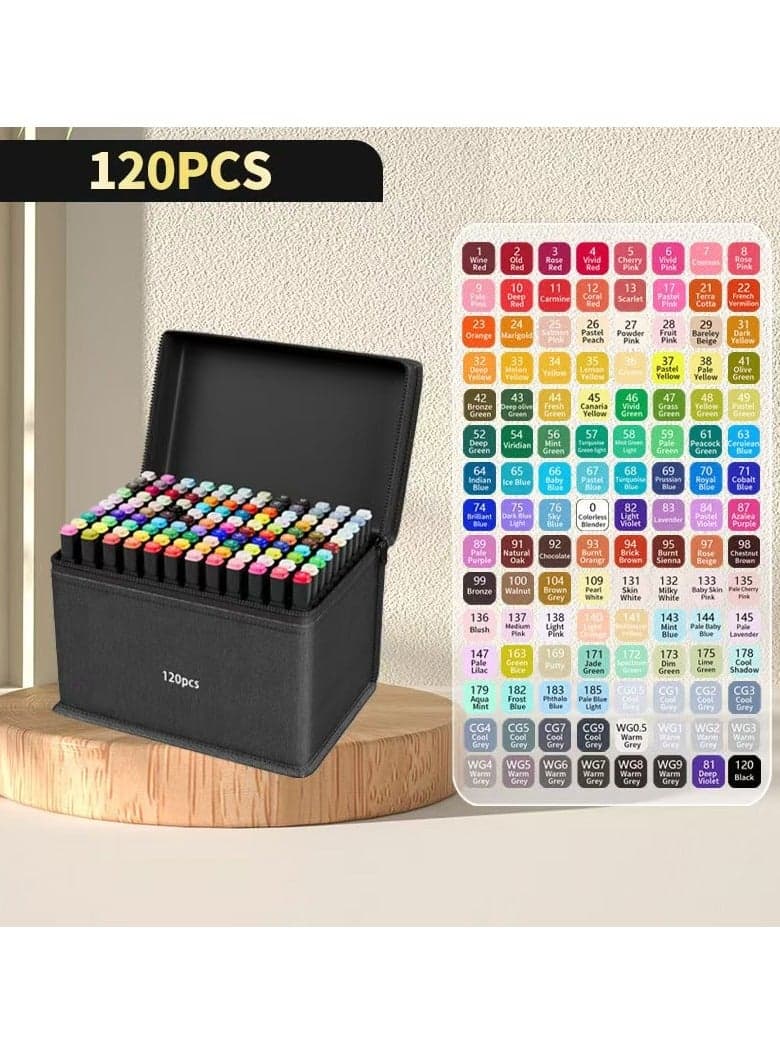 120-color marker set, dual-tip marker pens, oil-based and watercolor pens, for students and children, colored pens for drawing