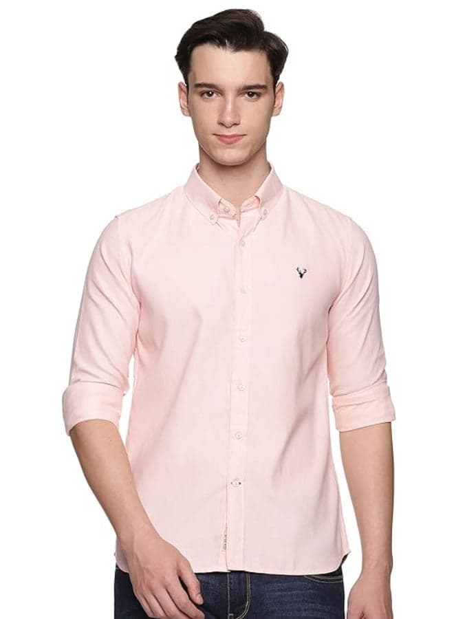 Men's Button Down Shirt | Casual Slim Fit Shirt | Long Sleeve Oxford Shirts For Men | Smart Fit Cuff - Peach