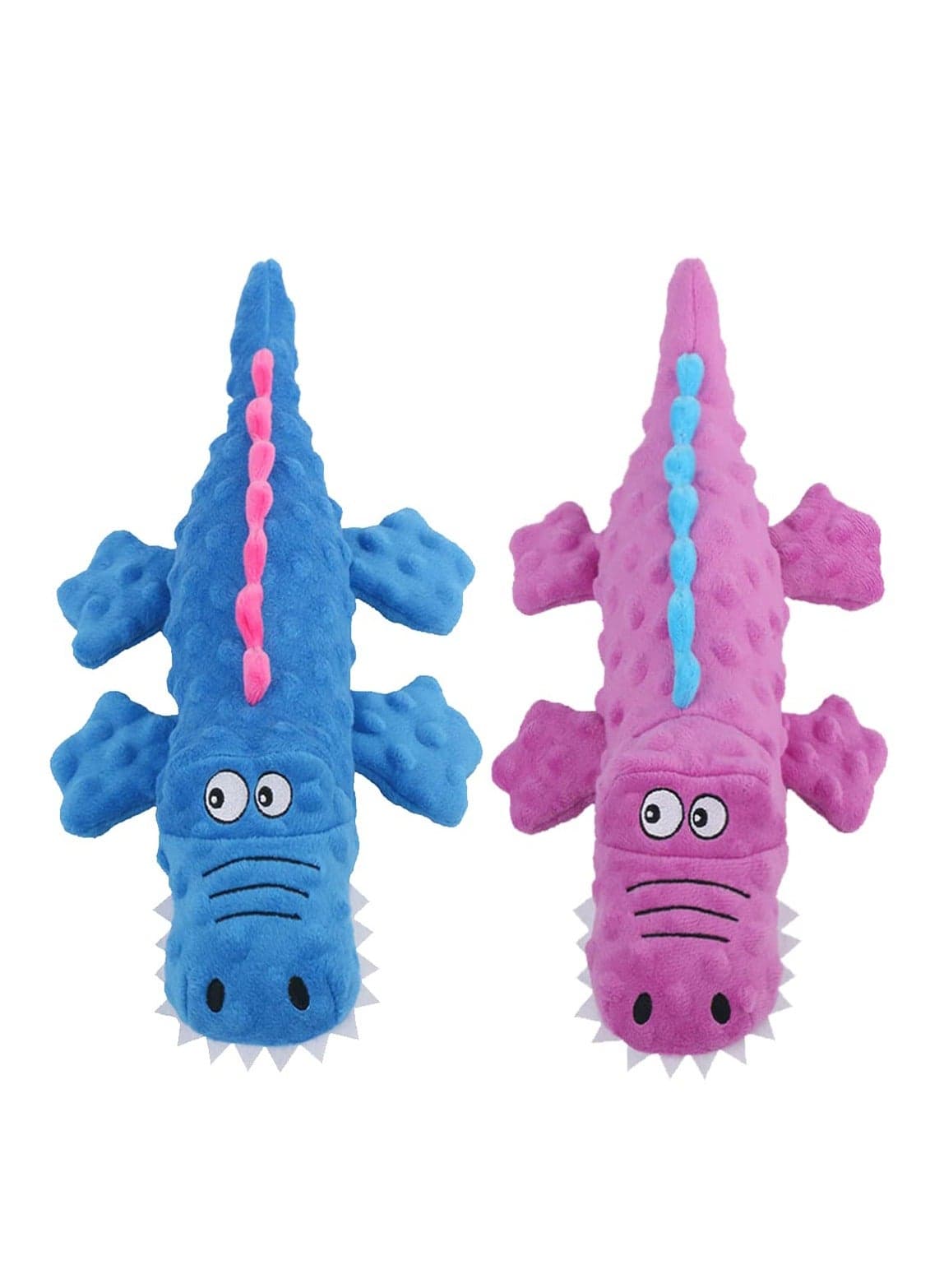 2 Pack Dog Squeaky Toys, Cute Stuffed Plush Dog Chew Toys for Puppy Teething, Durable Interactive Dog Toys for Small, Medium and Large Dogs(Blue+Purple, Crocodiles)