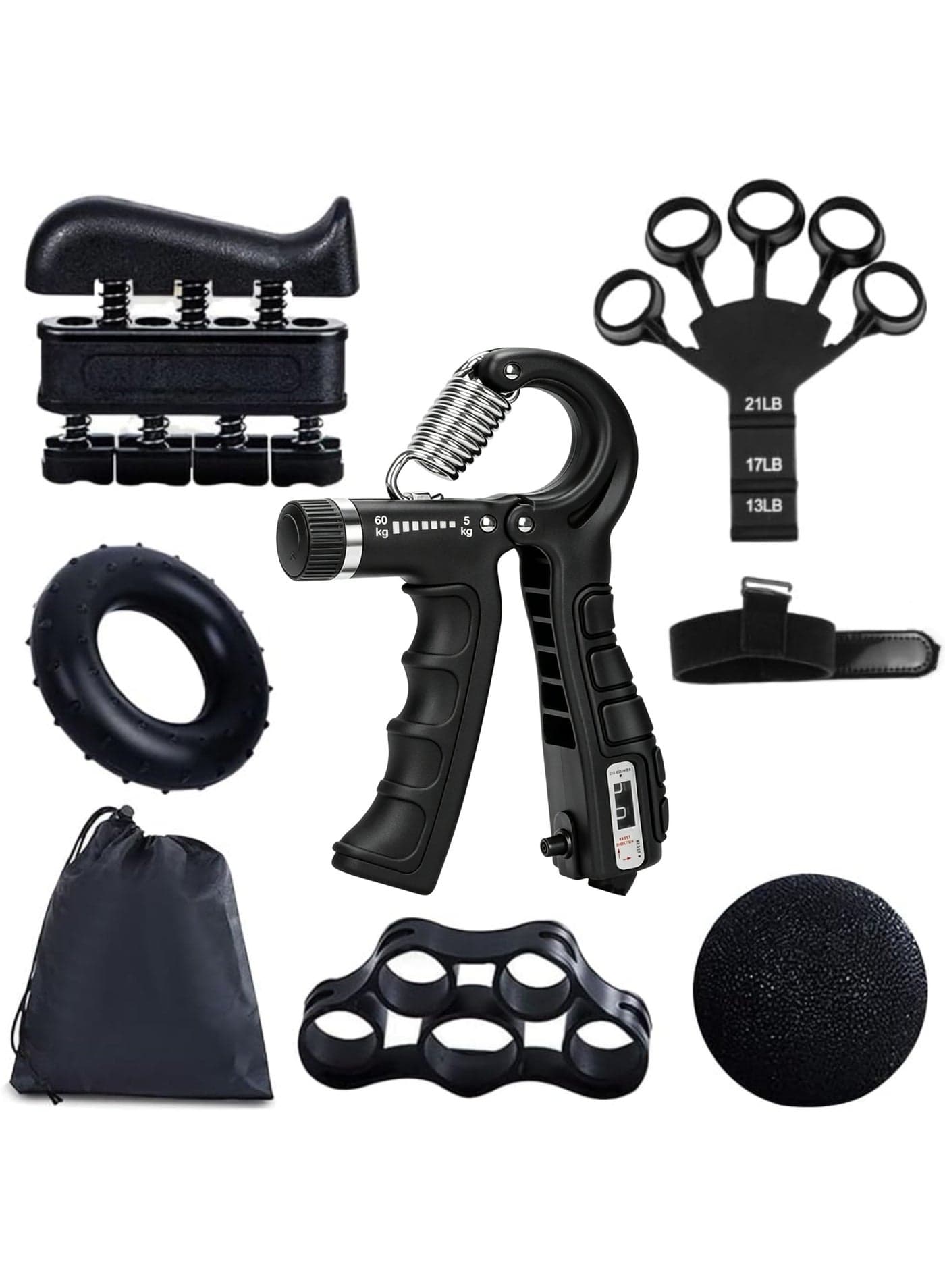 7 Pcs Hand Grip Strength Trainer Kit, Hand Grip Strengthener, Hand Extension Exerciser, Finger Stretcher, Stress Relief Ball and Forearm Workout Ring for Muscle Building and Injury Recover