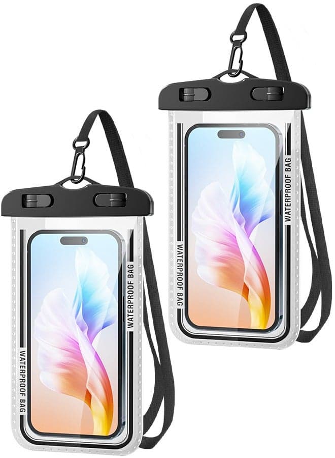 2-Pack Waterproof Phone Case – IPX8 Certified, 30M Underwater Pouch for Large Phones up to 7.2''; Compatible with iPhone 17/16/15/14/13 Series, for Samsung Galaxy S25/S24/S23/S24 Ultra/FE,Google Pixel 10/9/8 (Black)