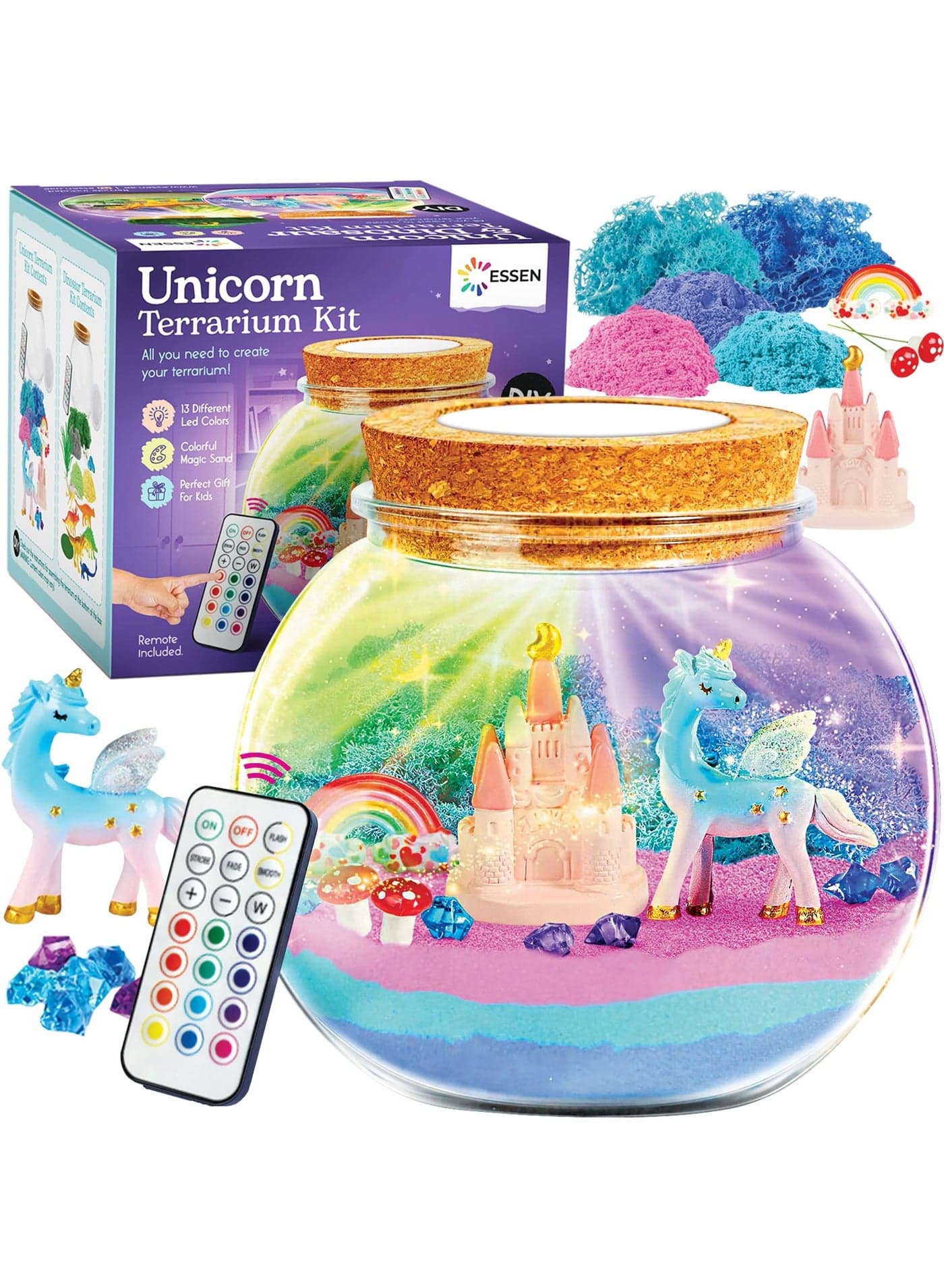 Unicorn Terrarium Craft Kit for Kids Gifts for Girls Night Light Up Terrarium Kit DIY Unicorn Birthday Gift Toys for Girls Ages 4 5 6 7 8-12 Year Old Unicorn Art Craft Kit with Remote