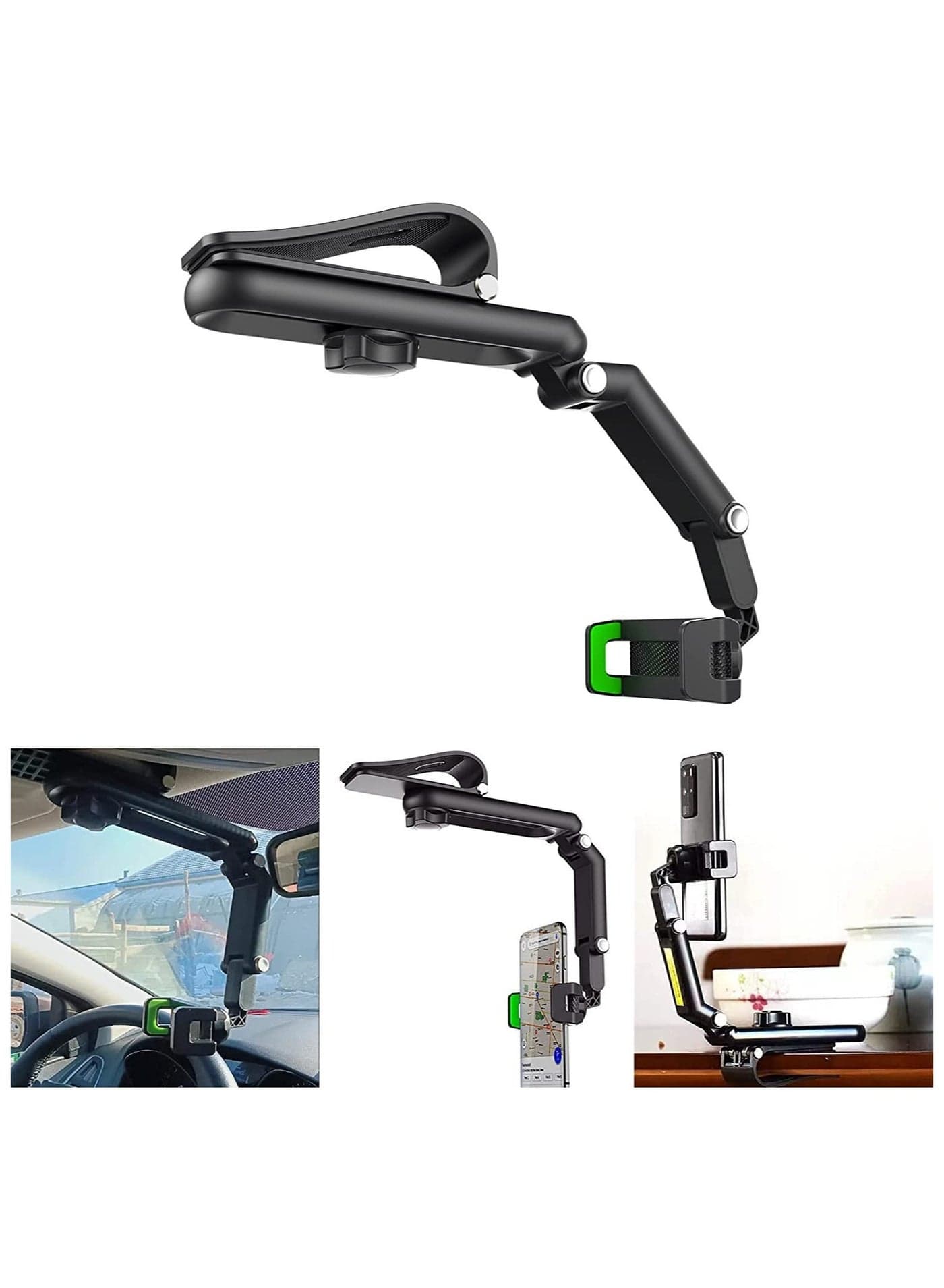 Car Phone Holder Mount Multifunctional Cell Phone Stand HIYITKS Universal Adjustable Arm Cradles Car Holder Mount Phone Car Clip Mount for Sun Visor Rearview Mirror Steering Wheel