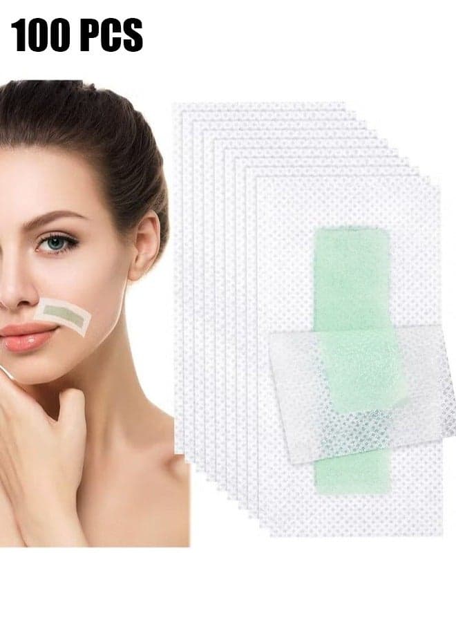 Hair Removal Wax Paper, 100 Pieces of Women's Lips Facial Wax Strips Lip Hair Beard Face Smooth Whitening Paste Ready-to-use Fast Hair Removal Patch for Arms, Legs, Armpit Hair, Eyebrow Hair, Etc.