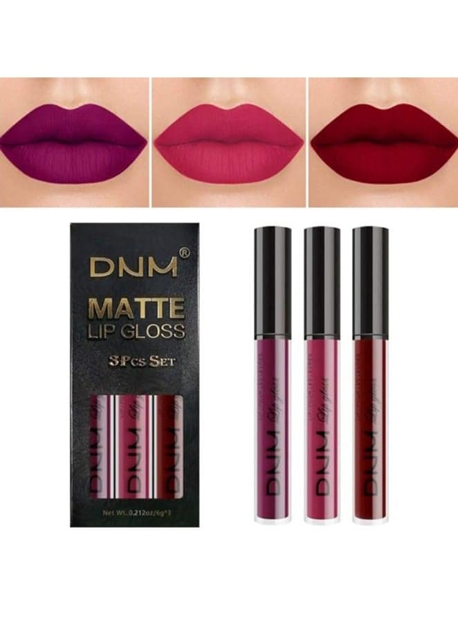 3Pcs Dark Purple Red Rose pink Matte Liquid Lipstick Sets for Black Women Matte Matt Lipstick Lip Stain Long Lasting Waterproof 24, mate larga duracion - color 01