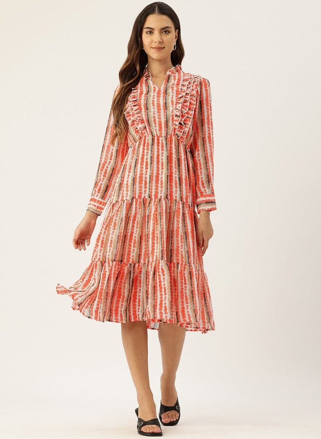 Printed Ruffled Fit & Flare Midi Dress for Women