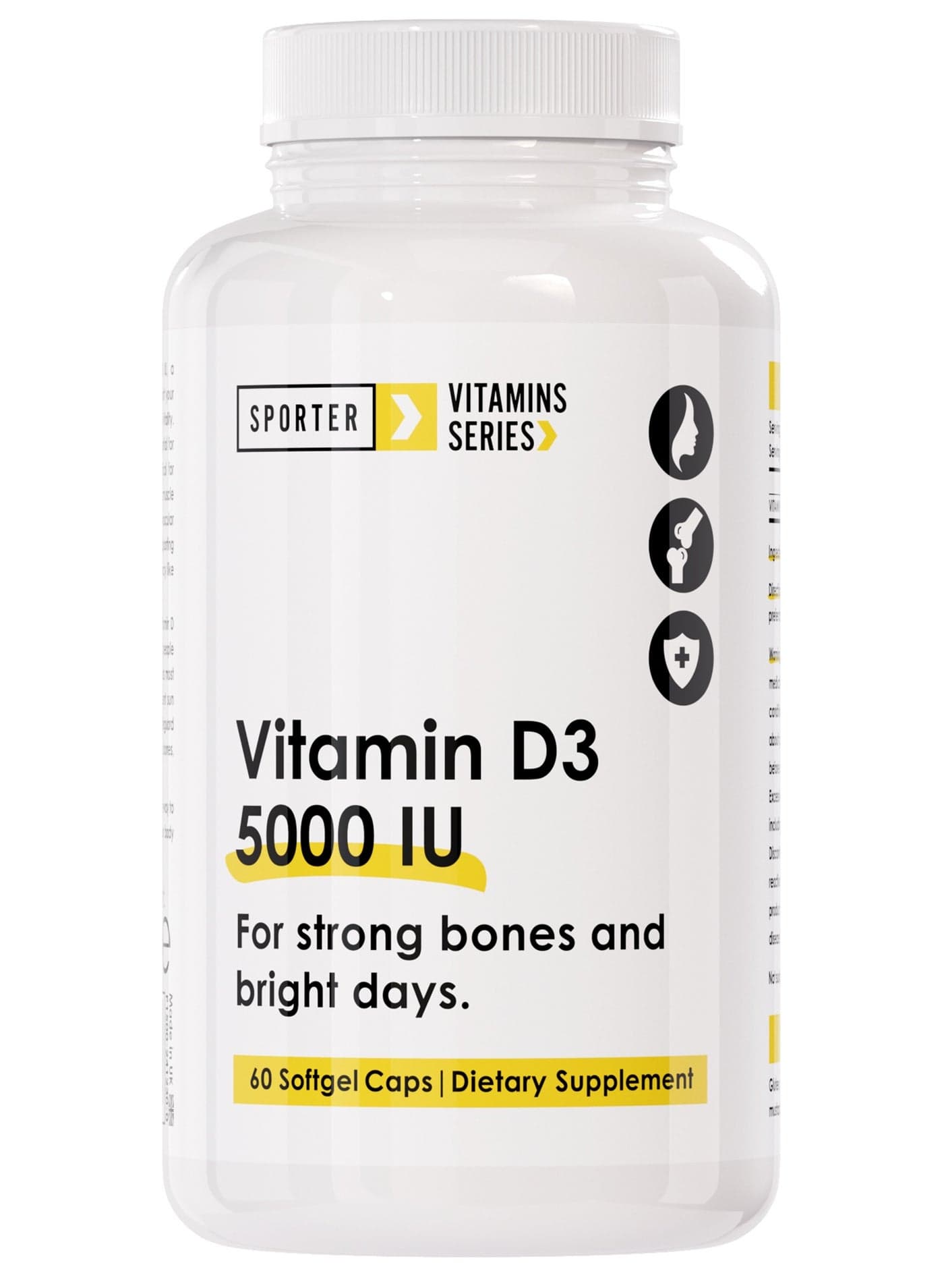 Sporter Vitamin D3 – 5000 IU | 60 Softgel Capsules | High Potency | Supports Bone, Muscle & Immune Health | Promotes Mood & Energy | Non-GMO | Gluten-Free | Dietary Supplement