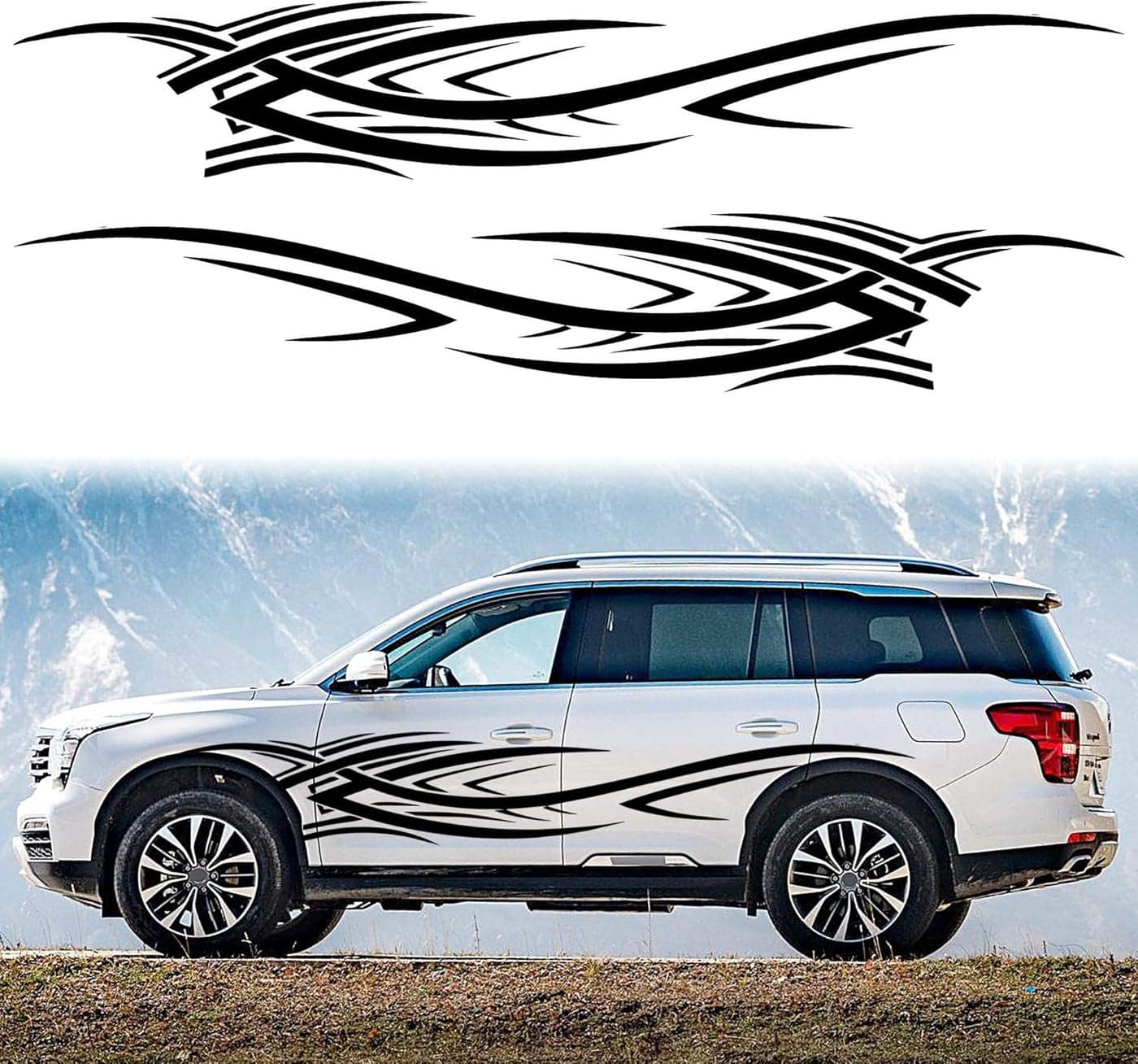 ARS 2Pcs 94.4'' Flame Graphics Car Body Side Stickers Flame Racing Sports Stripe Decal for Car Universal Vinyl Self-Adhesive Decal Decoration Accessories for Truck SUV Off-Road Vehicles (Black)