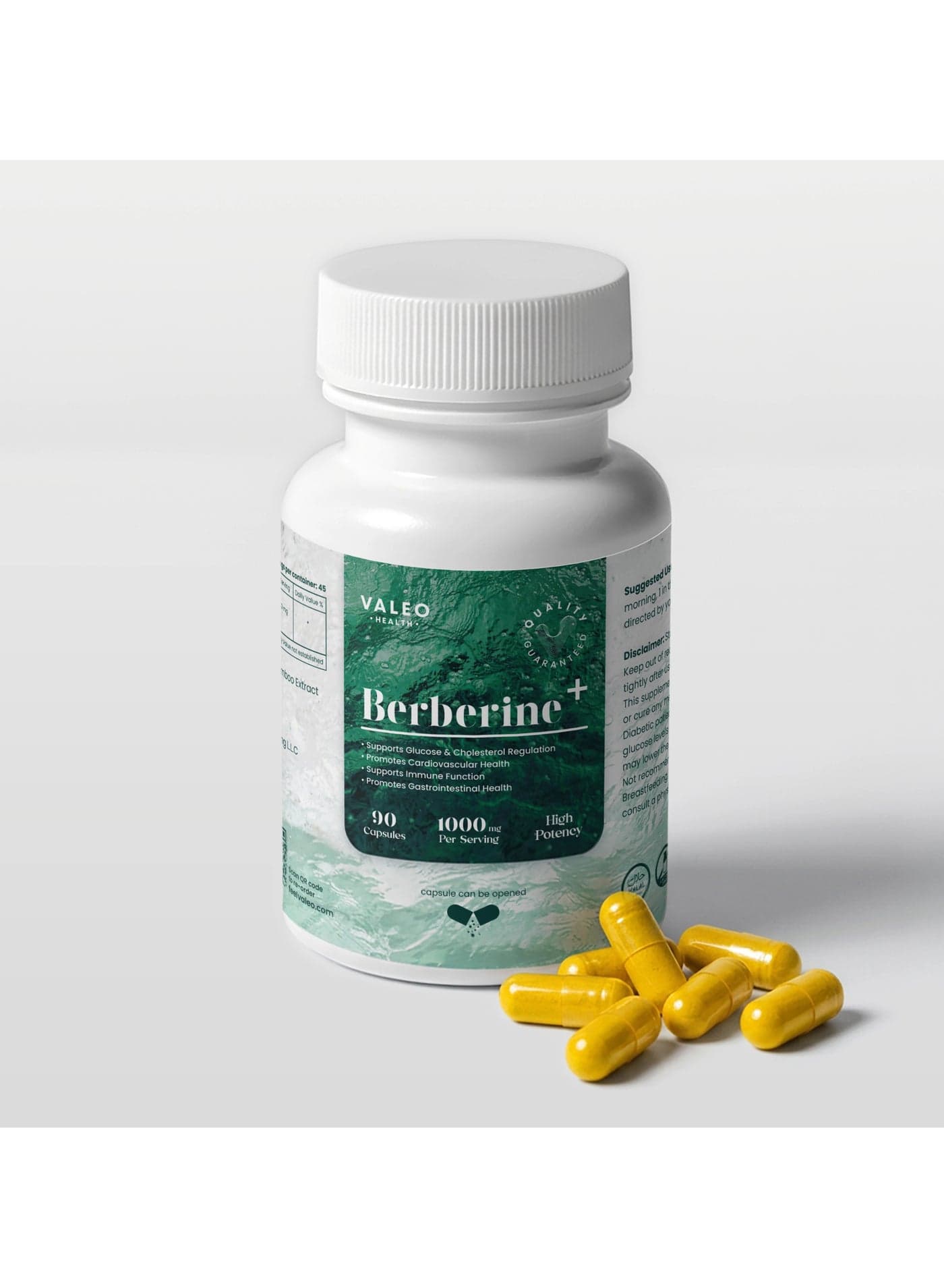 Valeo Berberine+ | 1000mg Berberine HCl | 96%+ Purity | 90 Capsules | Blood Sugar & Cholesterol Support | Metabolic Health | Weight Loss | Vegan | GMP-Certified
