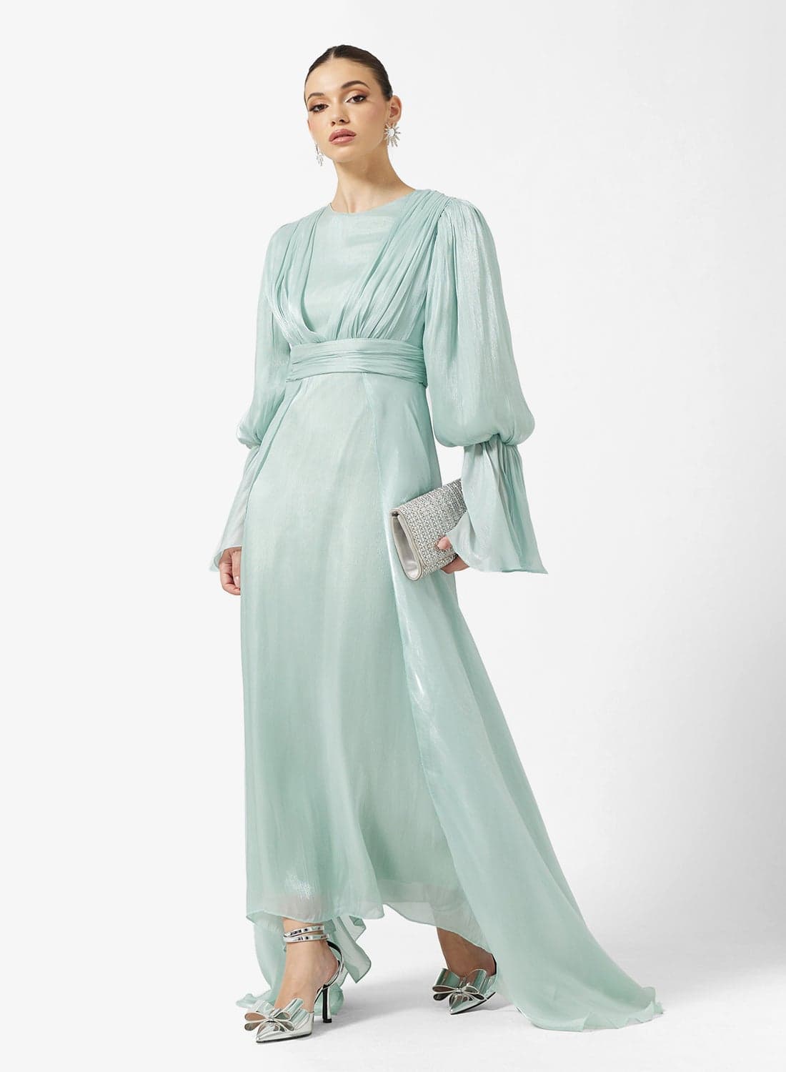 Ruched Dress With Flare Sleeves