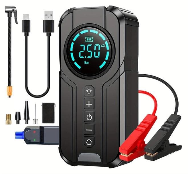4 in 1 Jump Starter Air Pump Portable Air Compressor Power Bank Lighting Car Battery Starter Starting Auto Tyre Inflator