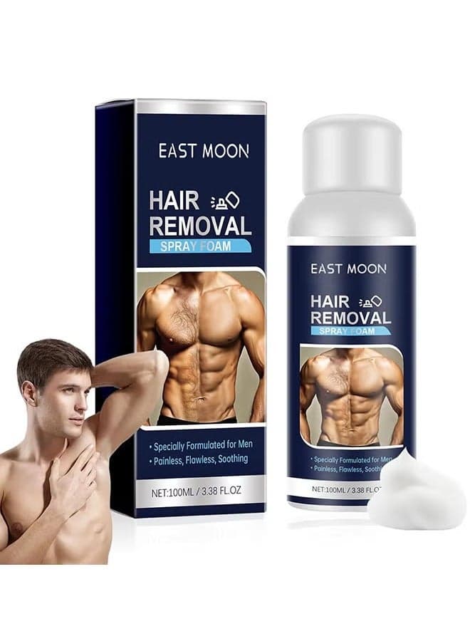 Hair Removal Spray Foam For Men, No Irritation Hair Removal Cream, Safe Hair Depilatory For Male Underarm, Chest, Back, Legs, Natural Ingredient Hair Removal Spray Foam For Men 100ML