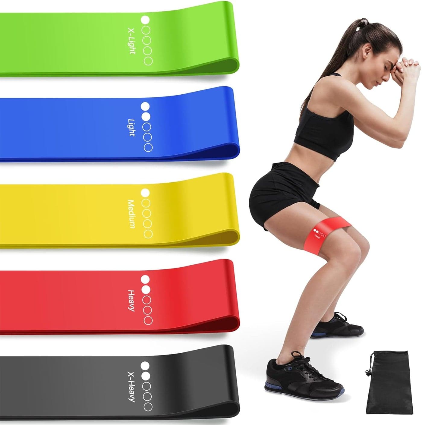 Resistance Bands for Working Out, Set with 5 Resistance Levels, Multi-Colored Workout Bands for Indoor and Outdoor Fitness, Leg Strength Training, Rehab, Yoga
